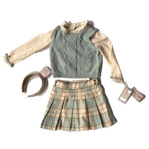 NWT Tommy Bahama Fall Dress up Girls 4 Pc Sweater vest Plaid Skirt Sz 4T